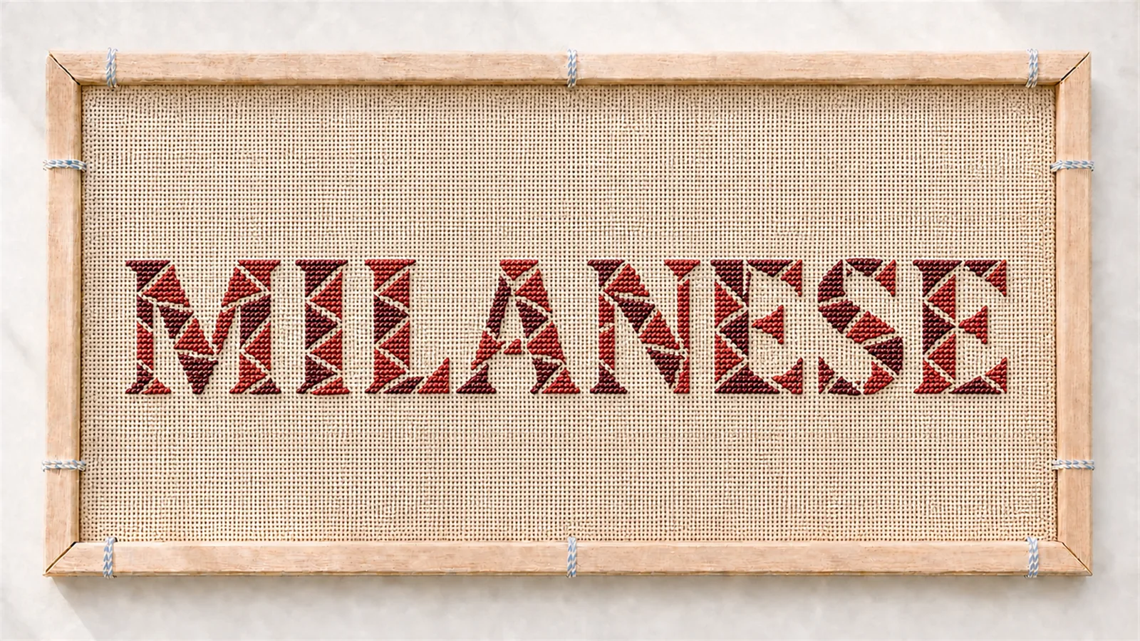 Framed needlepoint portrait for Milanese stitch