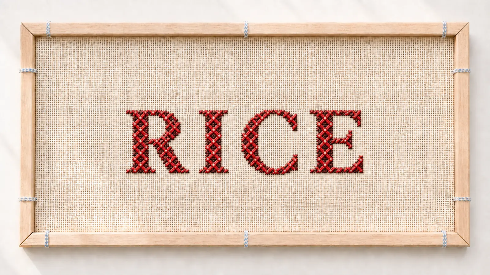 Framed needlepoint portrait for Rice stitch