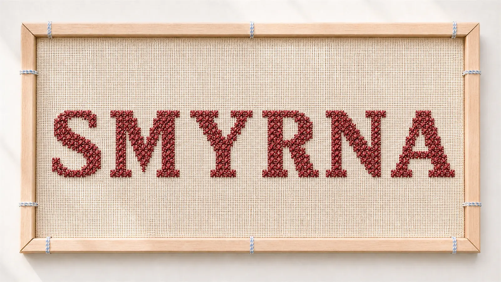 Framed needlepoint portrait for Smyrna cross stitch